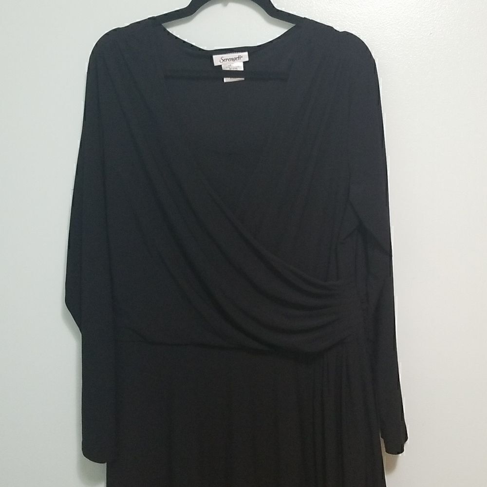 Serengeti  modest, minimalist black mid length dress. Size XL.